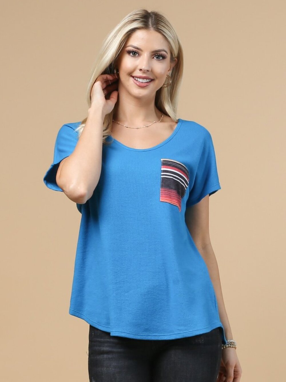 Thermal Pocket Contrast Short Sleeve Top